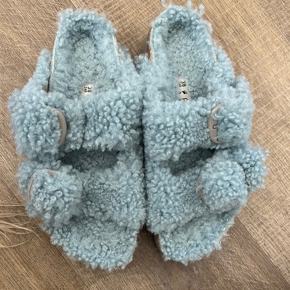 Cozy Blue Fuzzy Sandals